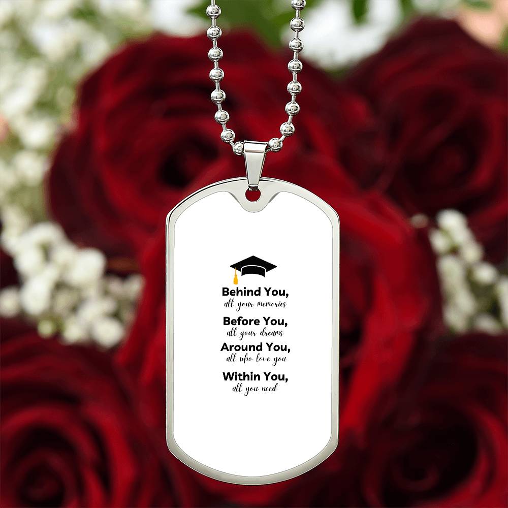 Graduation Dog tag Necklace | Inspirational Keepsake for Graduates | Unisex Graduation Gift