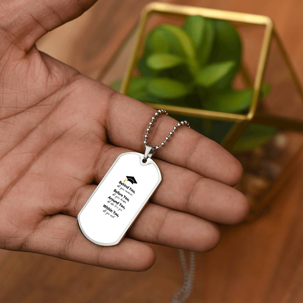 Graduation Dog tag Necklace | Inspirational Keepsake for Graduates | Unisex Graduation Gift