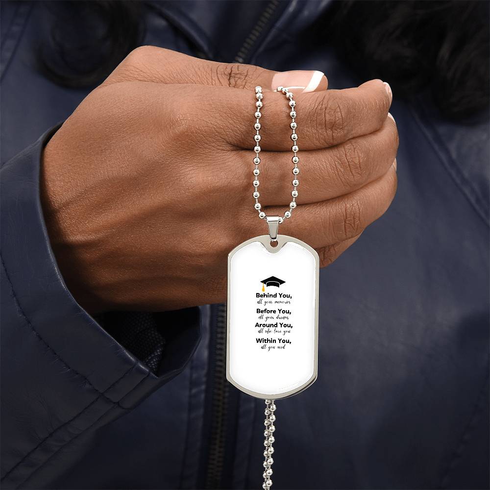 Graduation Dog tag Necklace | Inspirational Keepsake for Graduates | Unisex Graduation Gift