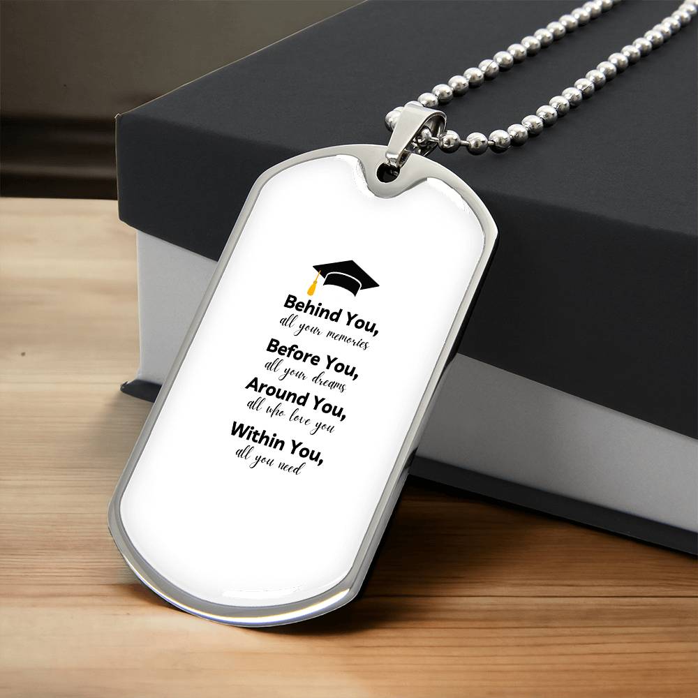 Graduation Dog tag Necklace | Inspirational Keepsake for Graduates | Unisex Graduation Gift