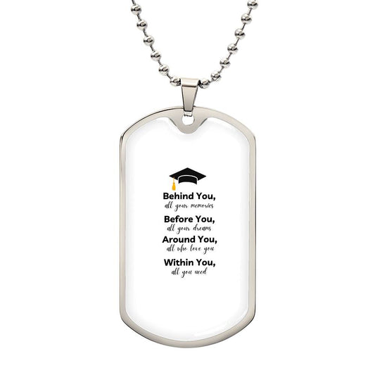 Graduation Dog tag Necklace | Inspirational Keepsake for Graduates | Unisex Graduation Gift