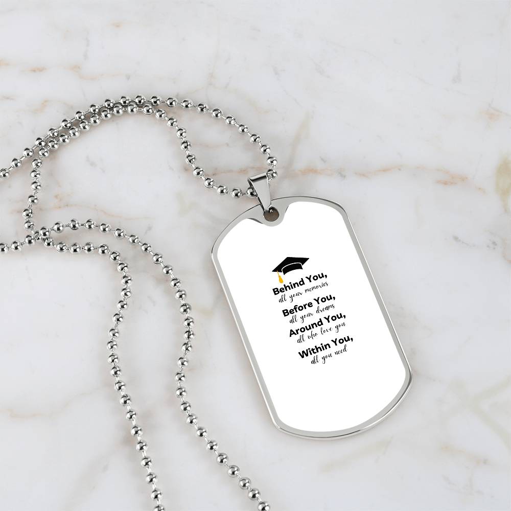 Graduation Dog tag Necklace | Inspirational Keepsake for Graduates | Unisex Graduation Gift