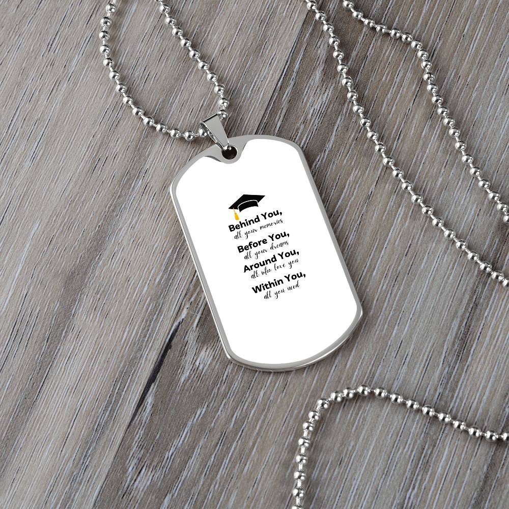 Graduation Dog tag Necklace | Inspirational Keepsake for Graduates | Unisex Graduation Gift