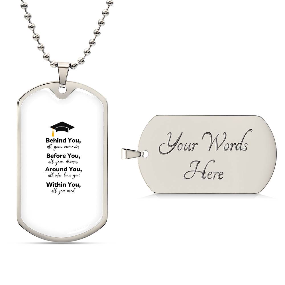 Graduation Dog tag Necklace | Inspirational Keepsake for Graduates | Unisex Graduation Gift