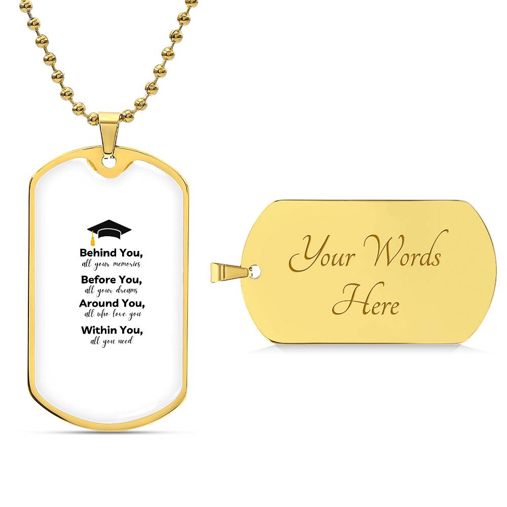 Graduation Dog tag Necklace | Inspirational Keepsake for Graduates | Unisex Graduation Gift