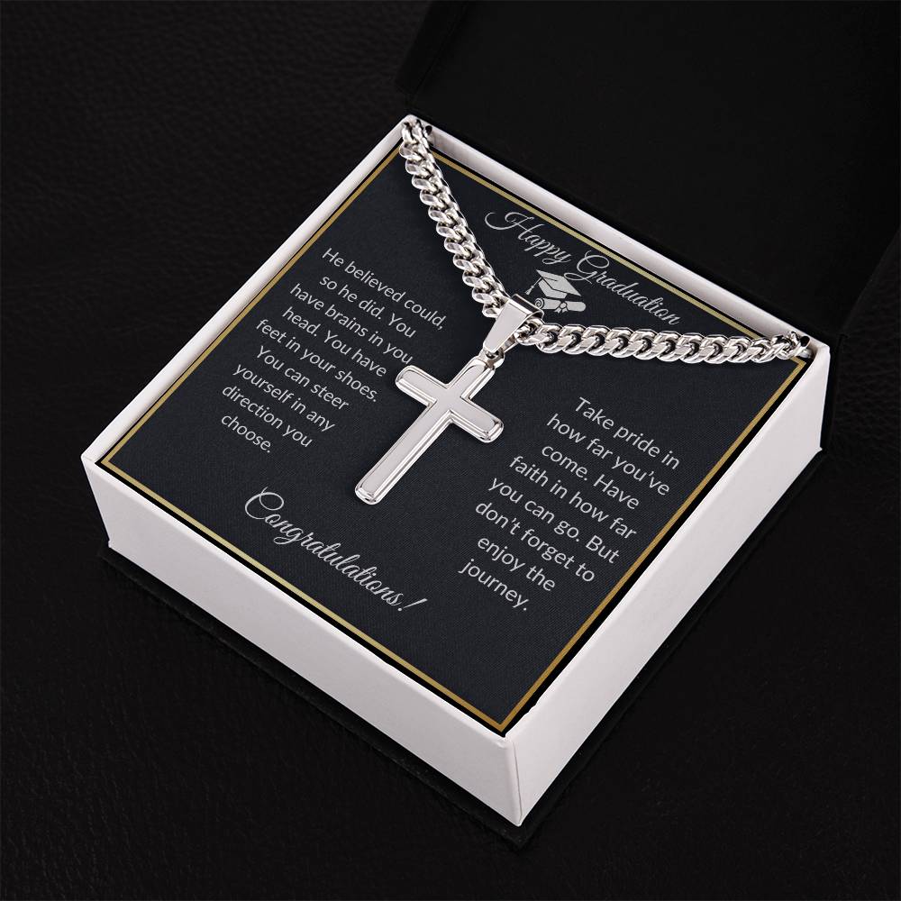 Graduation Gift: Cuban Link Chain with  Artisan Cross Pendant | Symbol of Faith & Achievement | Gifts for Him