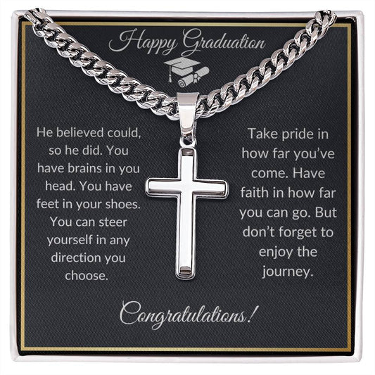 Graduation Gift: Cuban Link Chain with  Artisan Cross Pendant | Symbol of Faith & Achievement | Gifts for Him