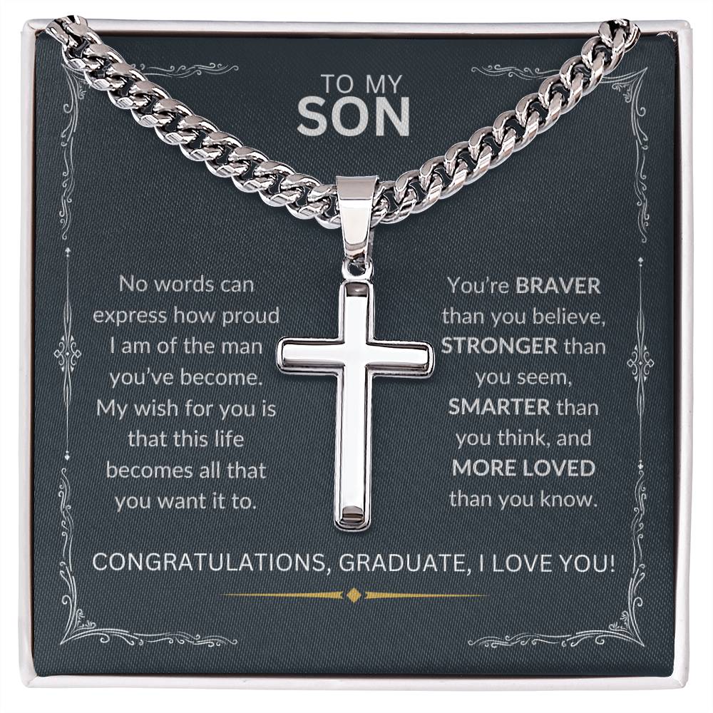 To My Son | Graduation Gift for Son | Artisan Cross Necklace on Cuban Chain | Graduation Gift for Him