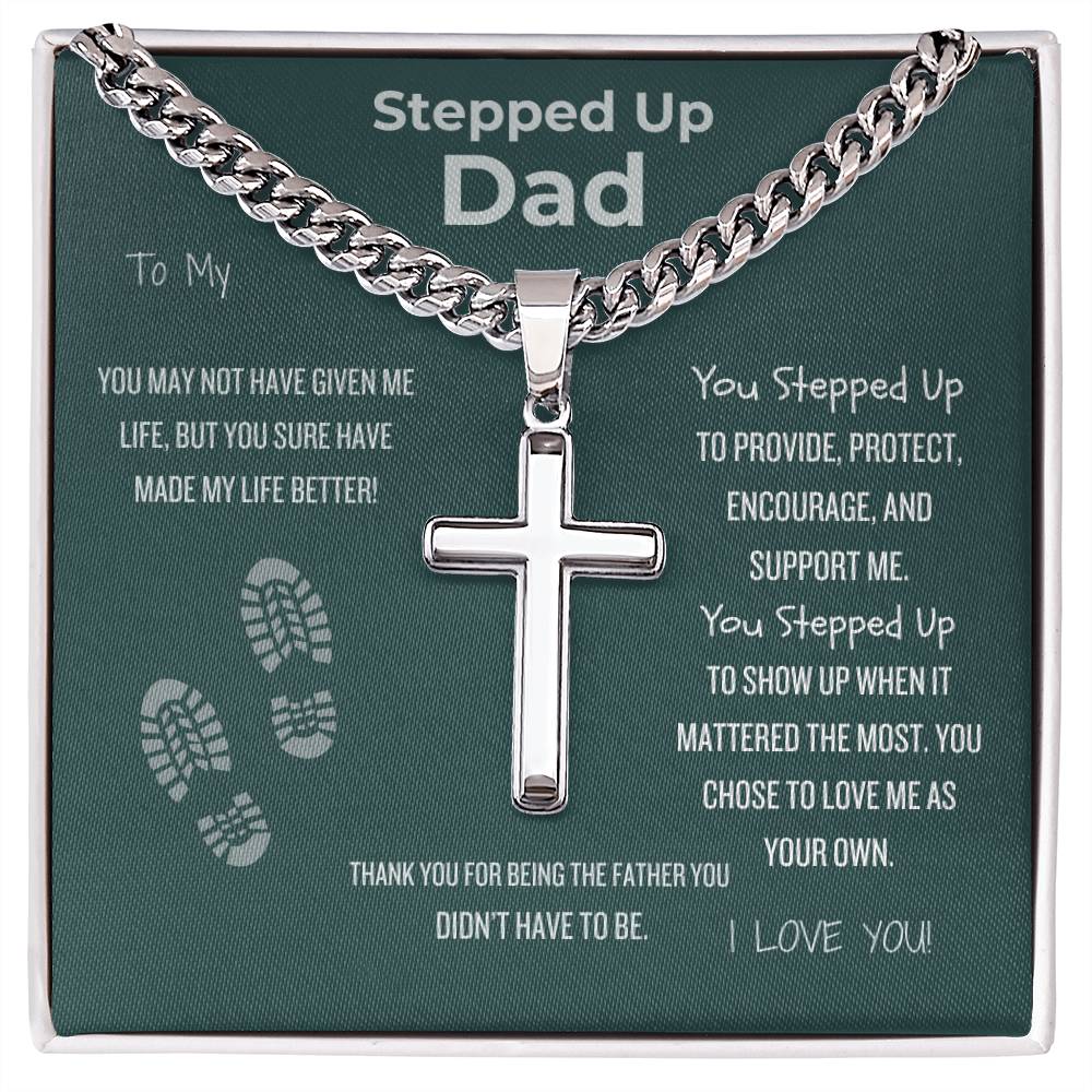 Stepfather Appreciation Gift - Artisan Cross Necklace on Cuban Link Chain | Father's Day | Gifts for Him | Stepfather Appreciation