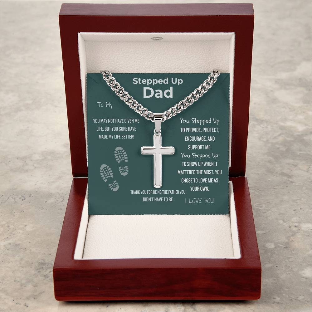 Stepfather Appreciation Gift - Artisan Cross Necklace on Cuban Link Chain | Father's Day | Gifts for Him | Stepfather Appreciation