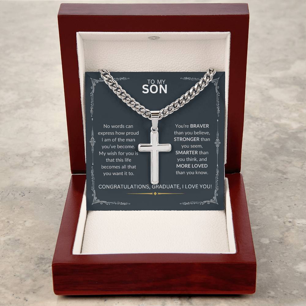 To My Son | Graduation Gift for Son | Artisan Cross Necklace on Cuban Chain | Graduation Gift for Him