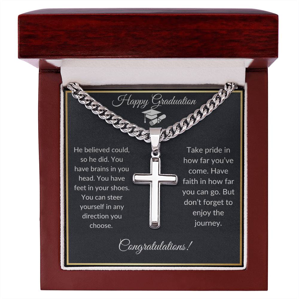 Graduation Gift: Cuban Link Chain with  Artisan Cross Pendant | Symbol of Faith & Achievement | Gifts for Him