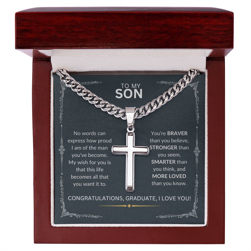 To My Son | Graduation Gift for Son | Artisan Cross Necklace on Cuban Chain | Graduation Gift for Him