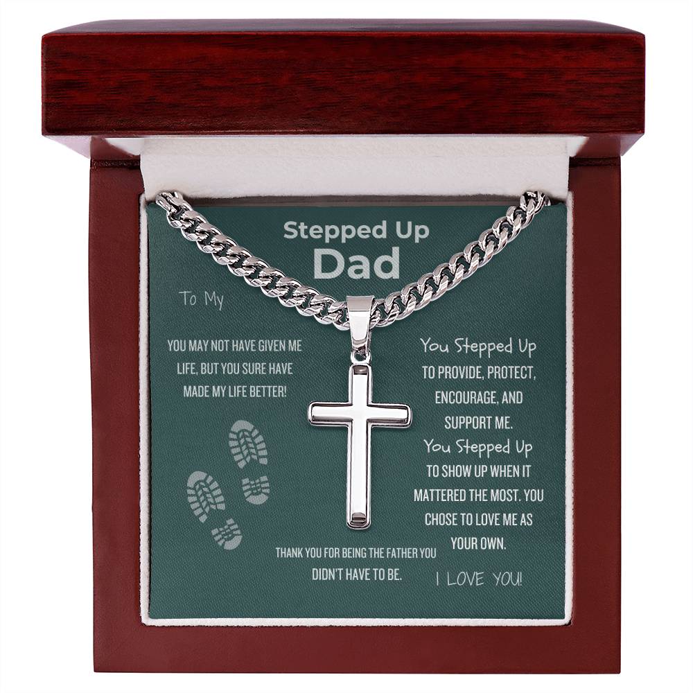 Stepfather Appreciation Gift - Artisan Cross Necklace on Cuban Link Chain | Father's Day | Gifts for Him | Stepfather Appreciation